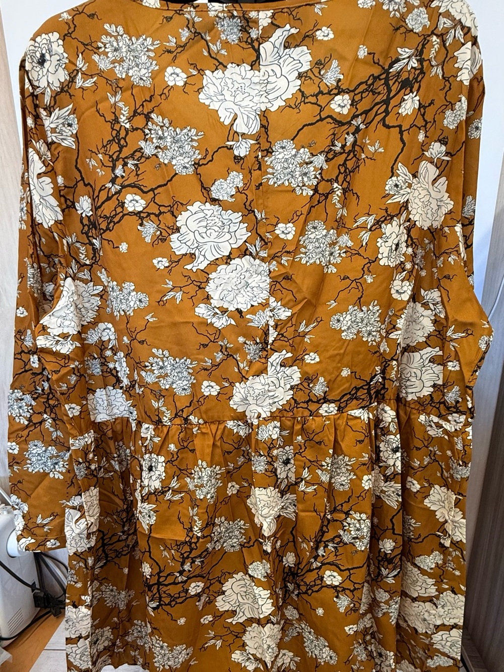 Floral Tiered Midi Dress in Mustard with Ivory Bloom Print 5X Fits Like 3X